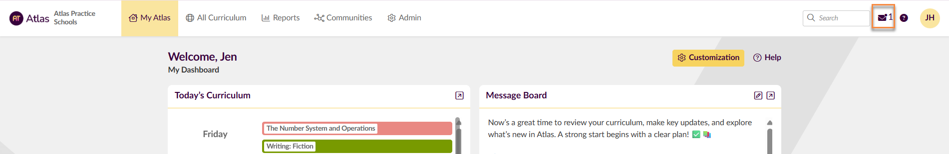 Captura de pantalla: Puedes enviar y recibir varios tipos de mensajes y notificaciones desde cualquier lugar donde estés trabajando en Atlas.