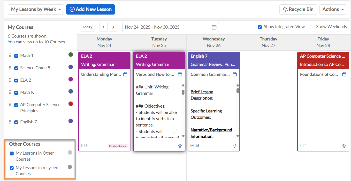 Captura de pantalla: Si está disponible, esto se aplicaría solo a los cursos con lecciones en las que usted figure como coautor.