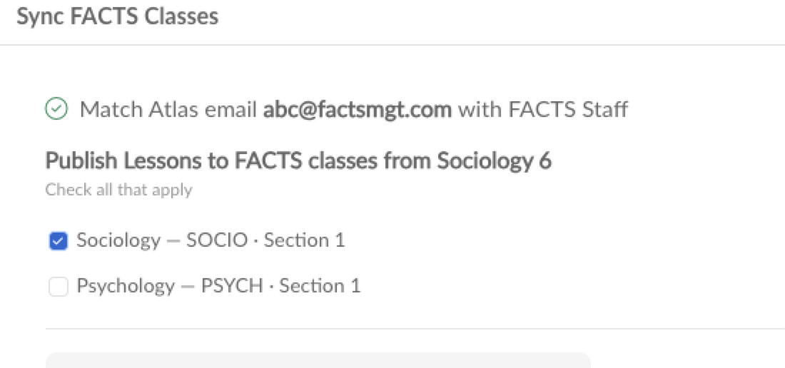 FACTS にレッスンを公開するための Atlas コース設定